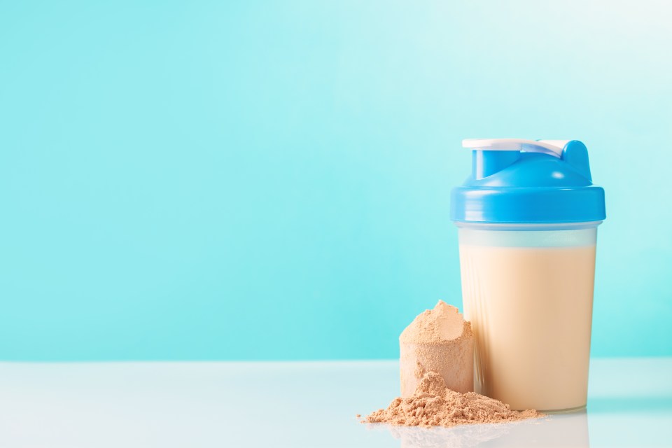 Protein sport shake and powder . Fitness food and drink. Diet