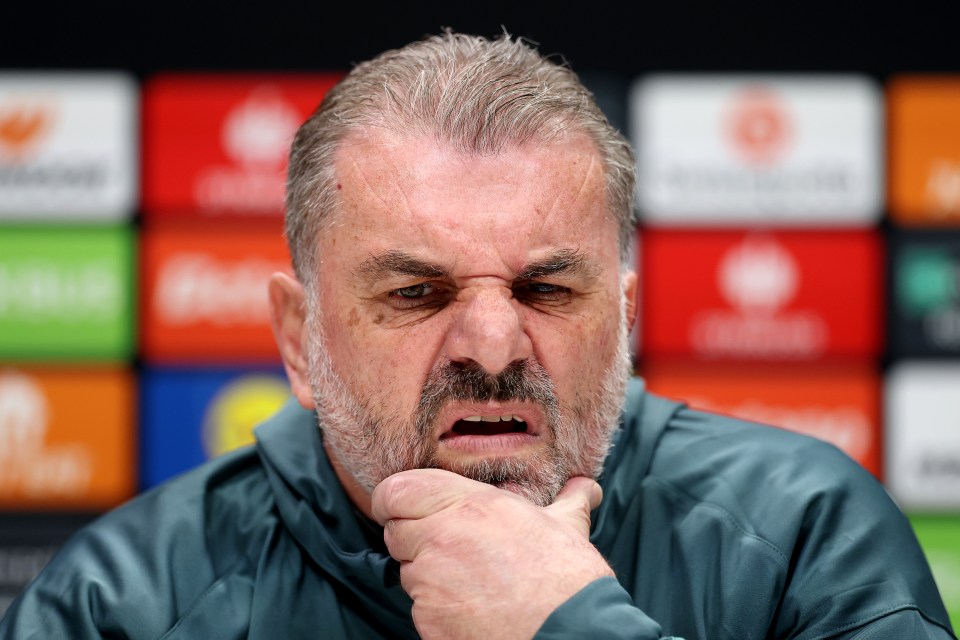 Ange Postecoglou, manager of Tottenham Hotspur, at a press conference.