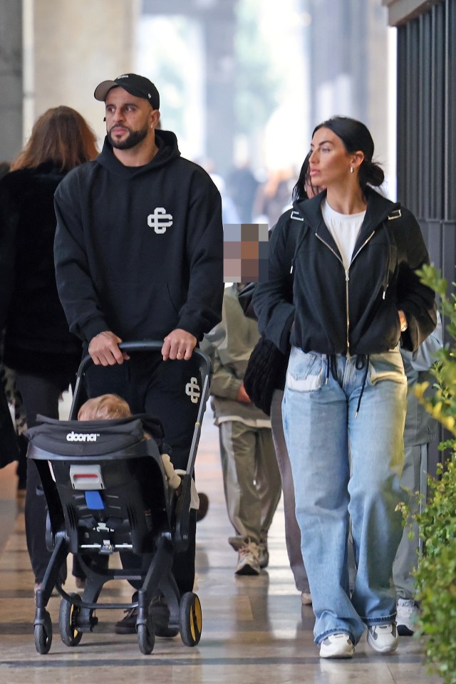 Kyle Walker, his wife Annie Kilner, and their children strolling through Milan.
