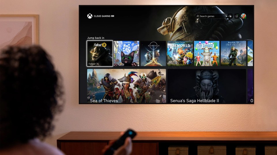 Xbox Cloud Gaming interface showing various game options.