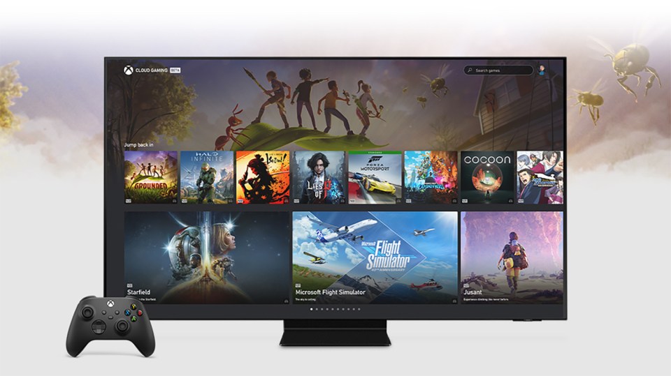 Xbox Cloud Gaming interface showing various games.