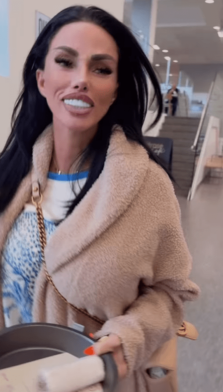 Katie Price at a supermarket, carrying a container.