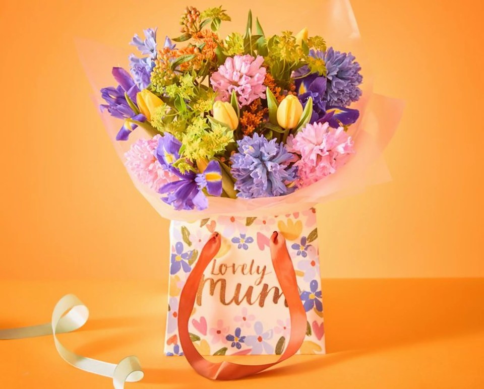 Mother's Day flower delivery in a gift bag.
