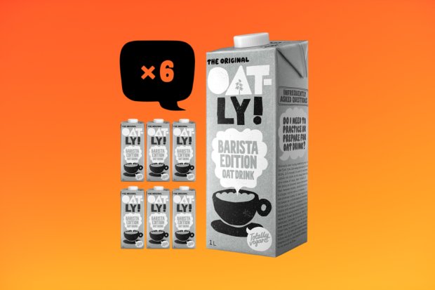 Six cartons of Oatly Barista Edition oat drink and one liter carton.
