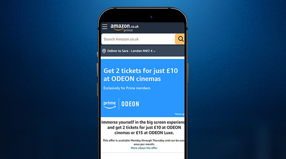 Amazon Prime offer: Two ODEON cinema tickets for £10.