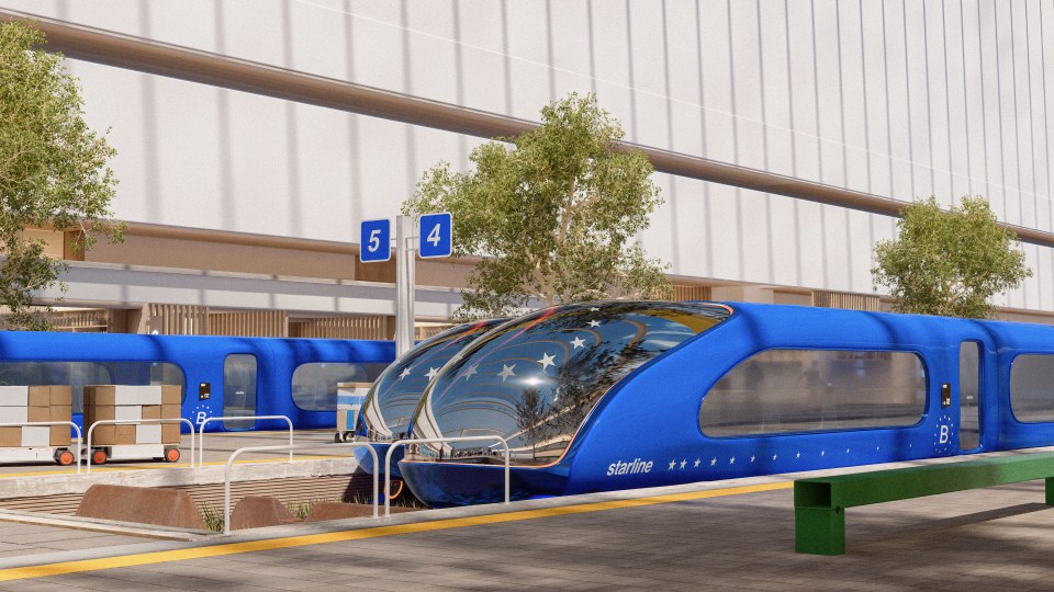Illustration of a high-speed train at a modern station.