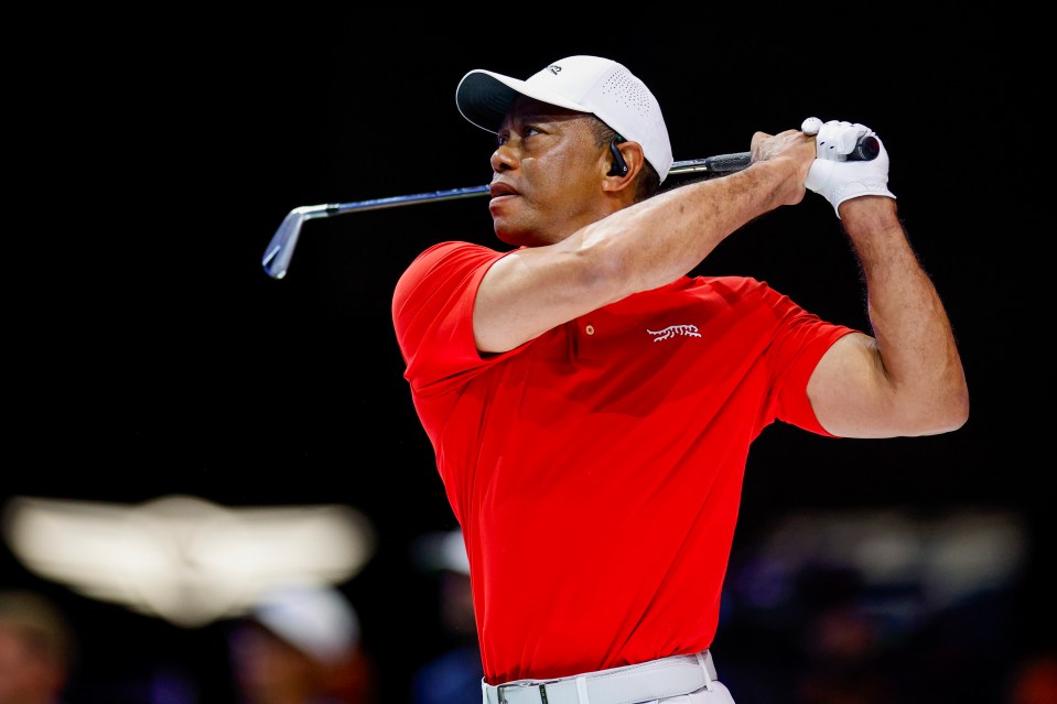 Tiger Woods golfing.