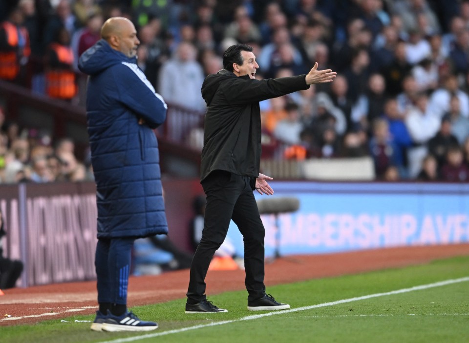 Aston Villa manager Unai Emery reacts during a soccer match.