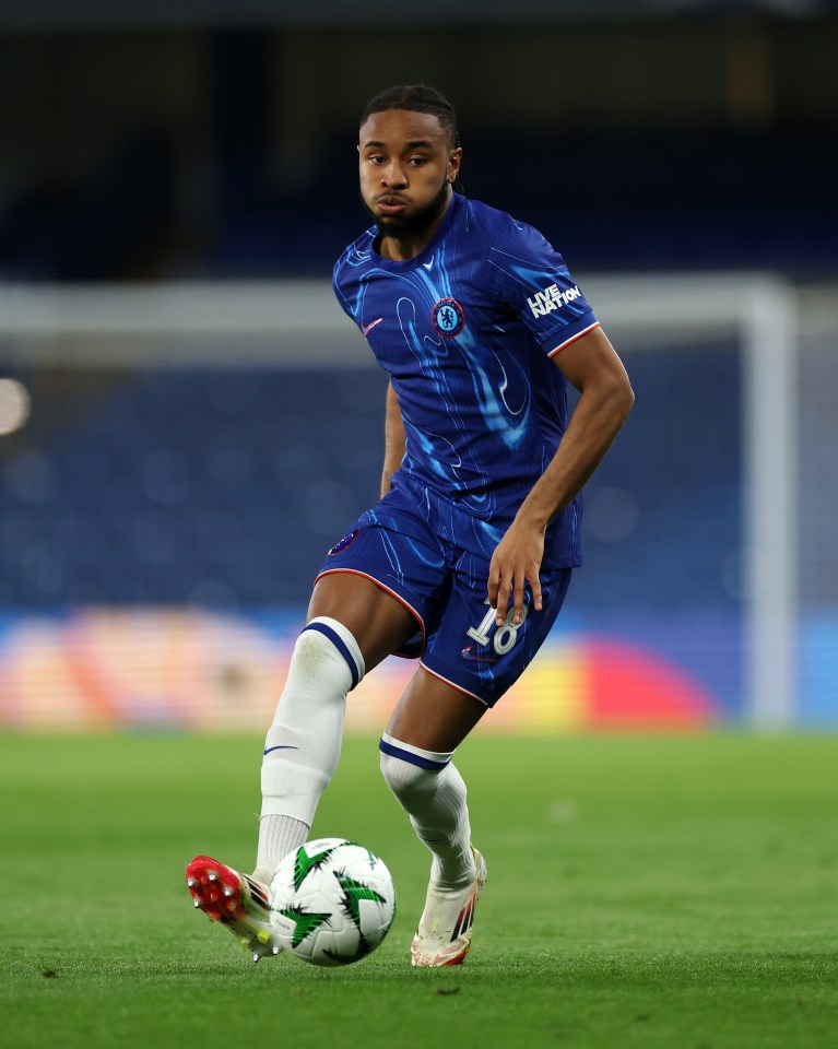 Christopher Nkunku of Chelsea FC dribbling the ball.