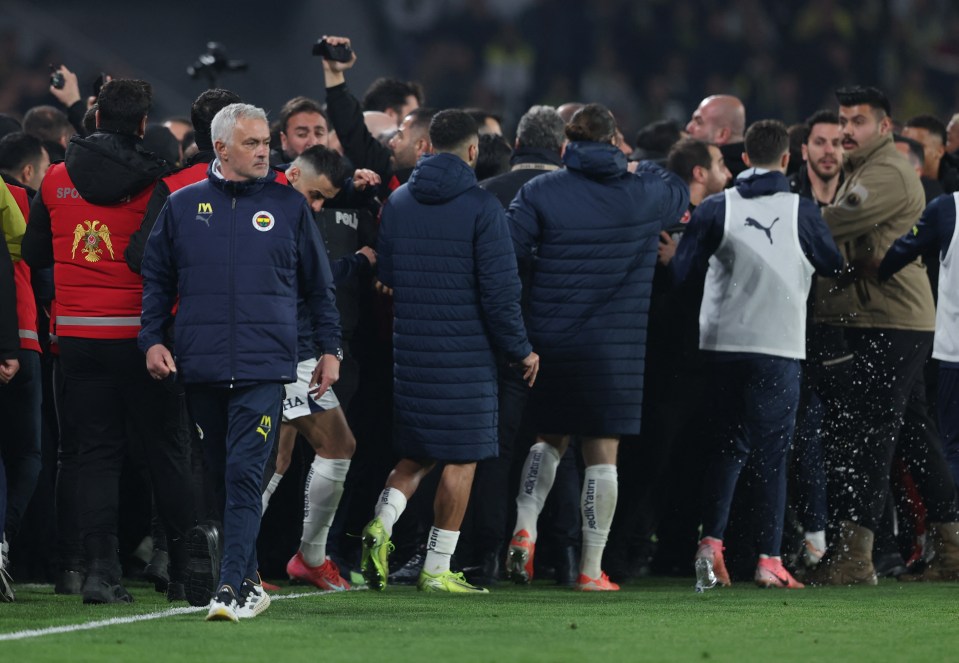 Jose Mourinho reacts during a post-game altercation.