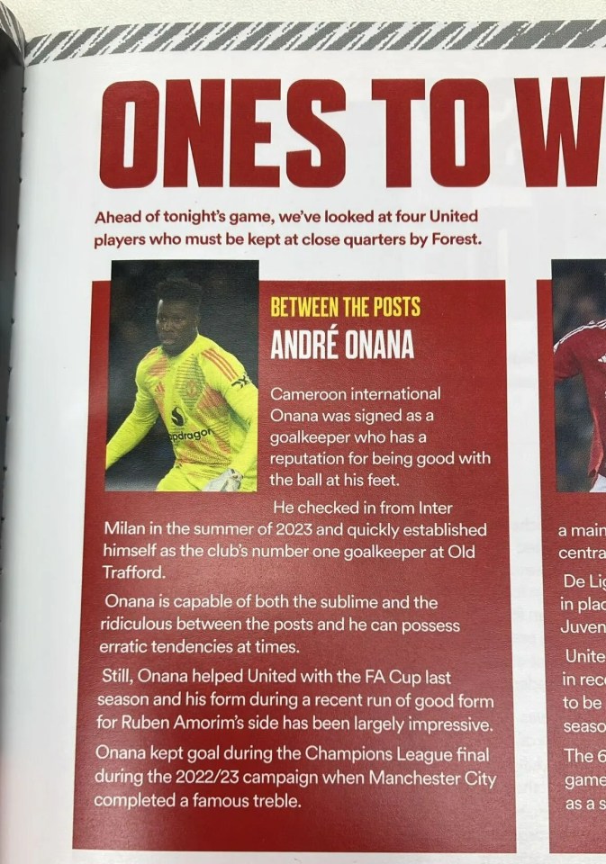 Magazine article featuring Manchester United players André Onana and Bruno Fernandes.