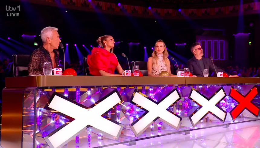 Screenshot of the judges at the X Factor judging panel.