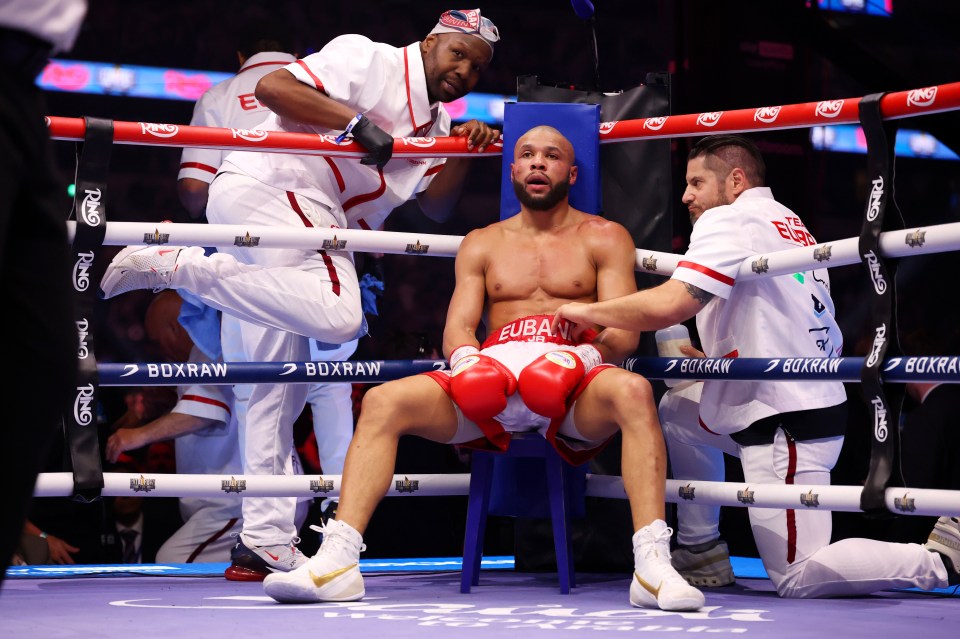 Chris Eubank Jr. in his corner during a boxing match.
