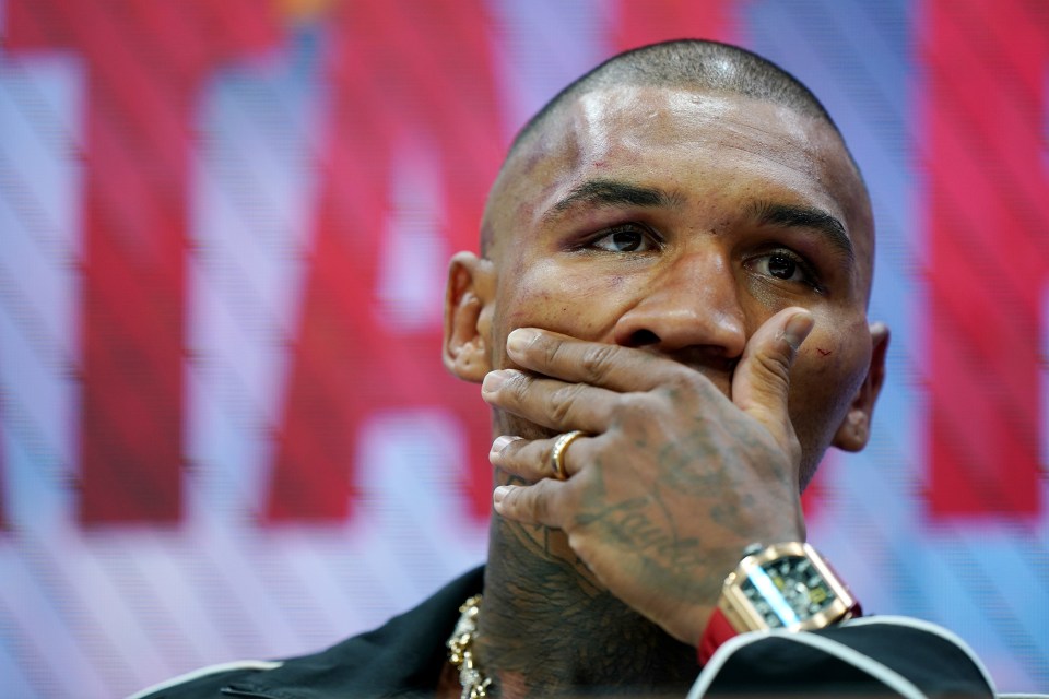 Conor Benn at a press conference after losing a boxing match.