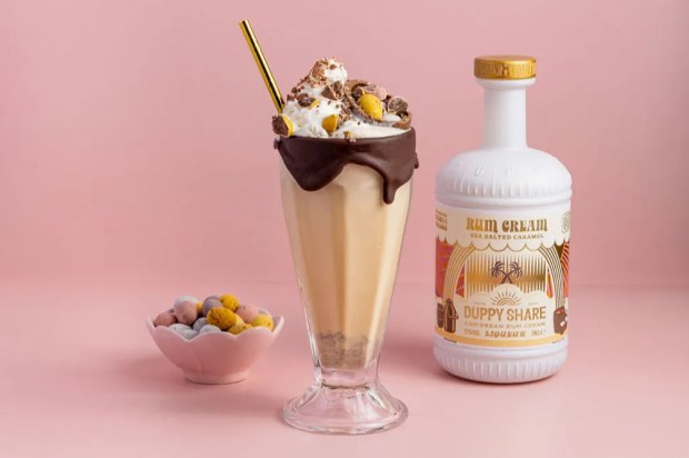 Chocolate-covered milkshake with candy eggs and rum cream liqueur.