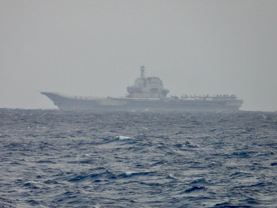 Chinese aircraft carrier Shandong during military drills near Taiwan.