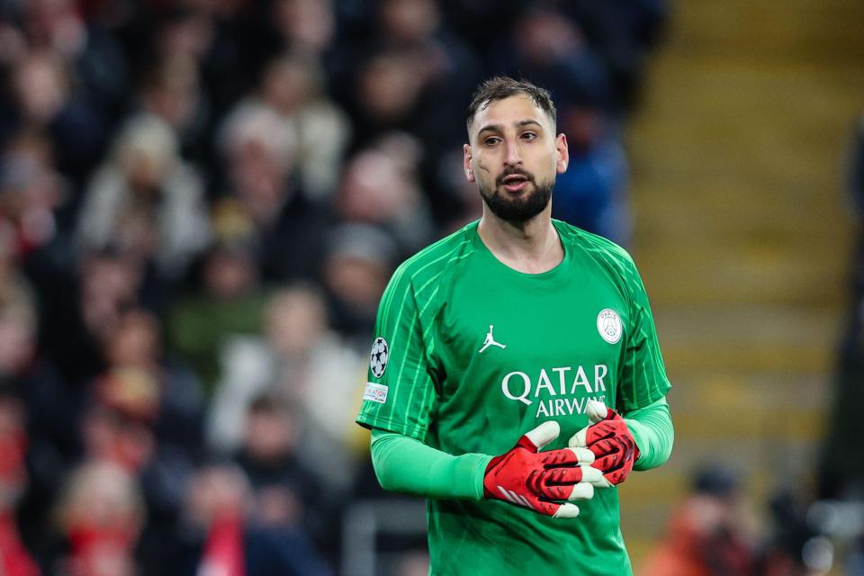 Gianluigi Donnarumma, PSG goalkeeper, at a UEFA Champions League match.