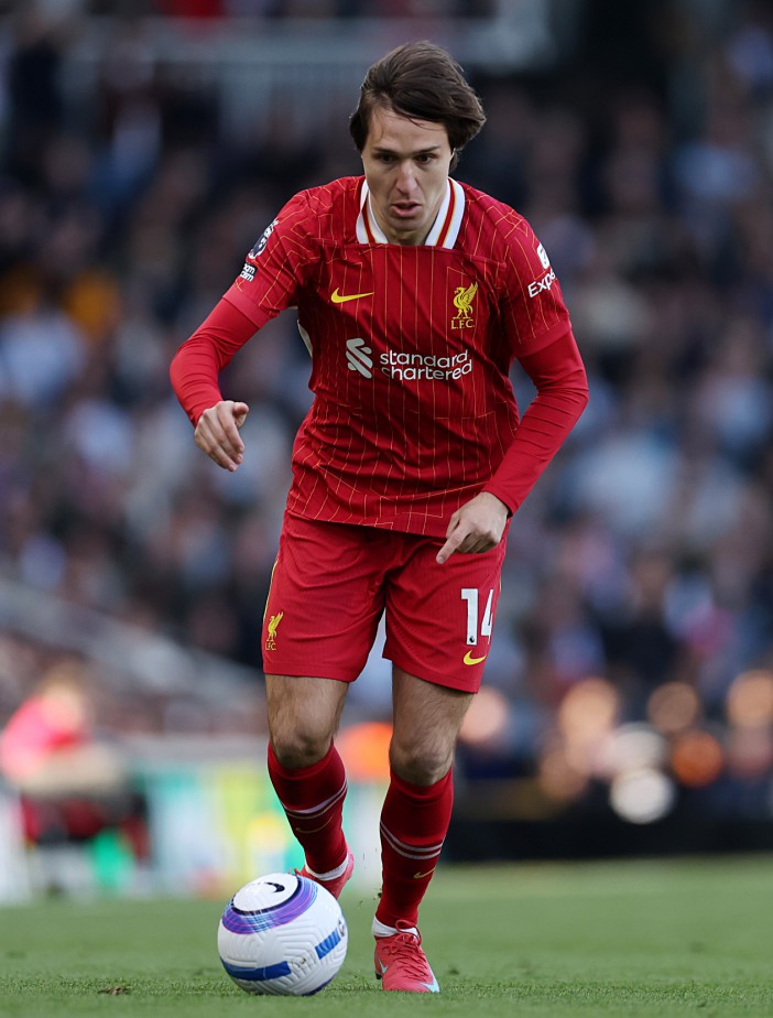 LONDON, ENGLAND - APRIL 06: Federico Chiesa of Liverpool during the Premier League match between Fulham FC and Liverpool FC at Craven Cottage on April 06, 2025 in London, England. (Photo by Harry Murphy - Danehouse/Getty Images)