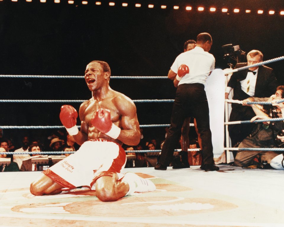 Chris Eubank victorious in a boxing match.