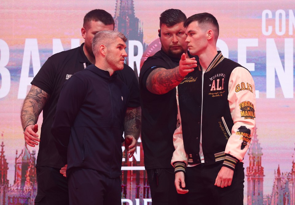 Liam Smith and Aaron McKenna facing off at a press event.