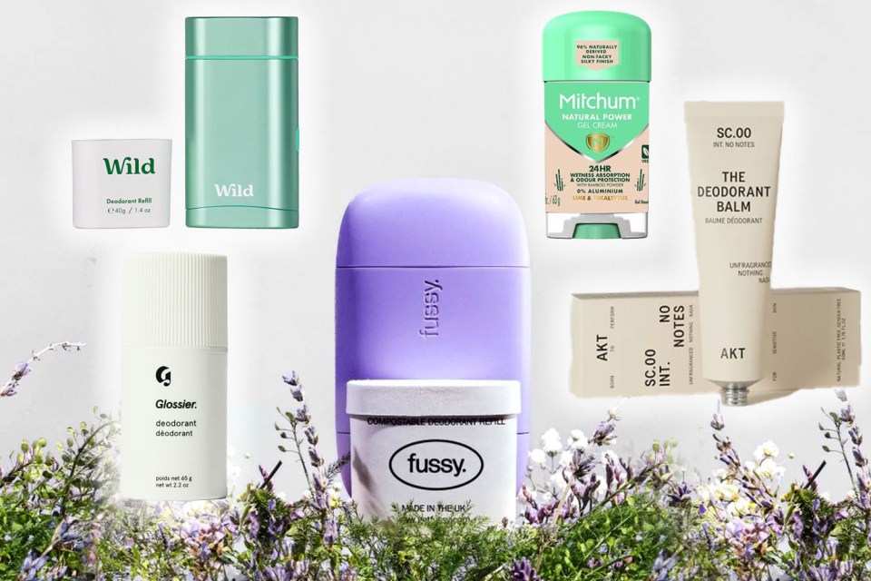 Collage of natural deodorants.