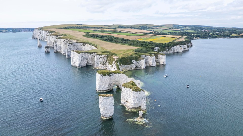 Aerial view of Old Harry Rocks, Dorset.