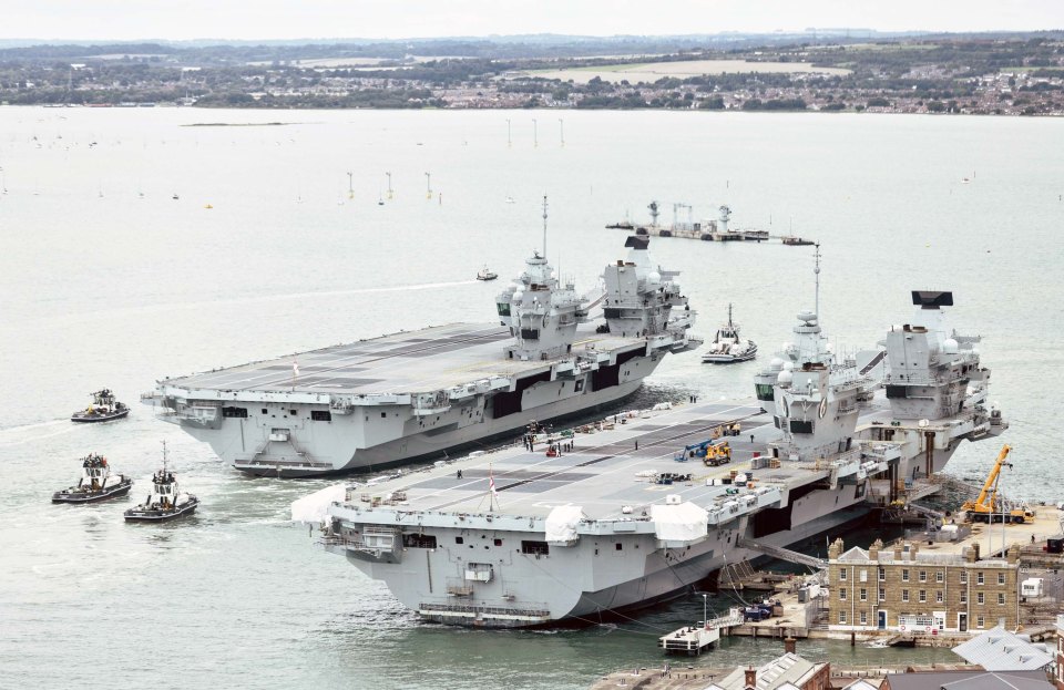 HMS Prince of Wales and HMS Queen Elizabeth aircraft carriers in Portsmouth.