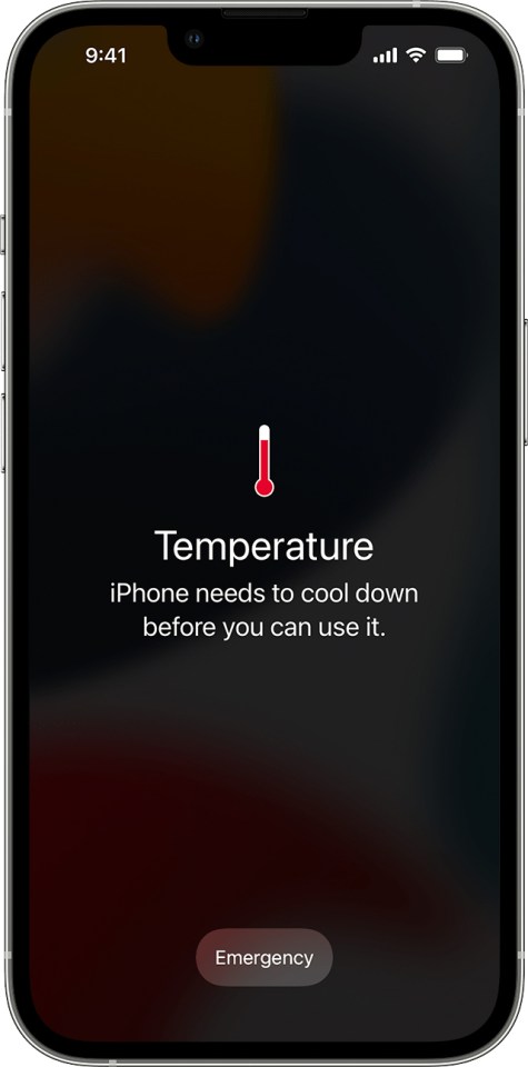 iPhone screen showing an overheating warning.