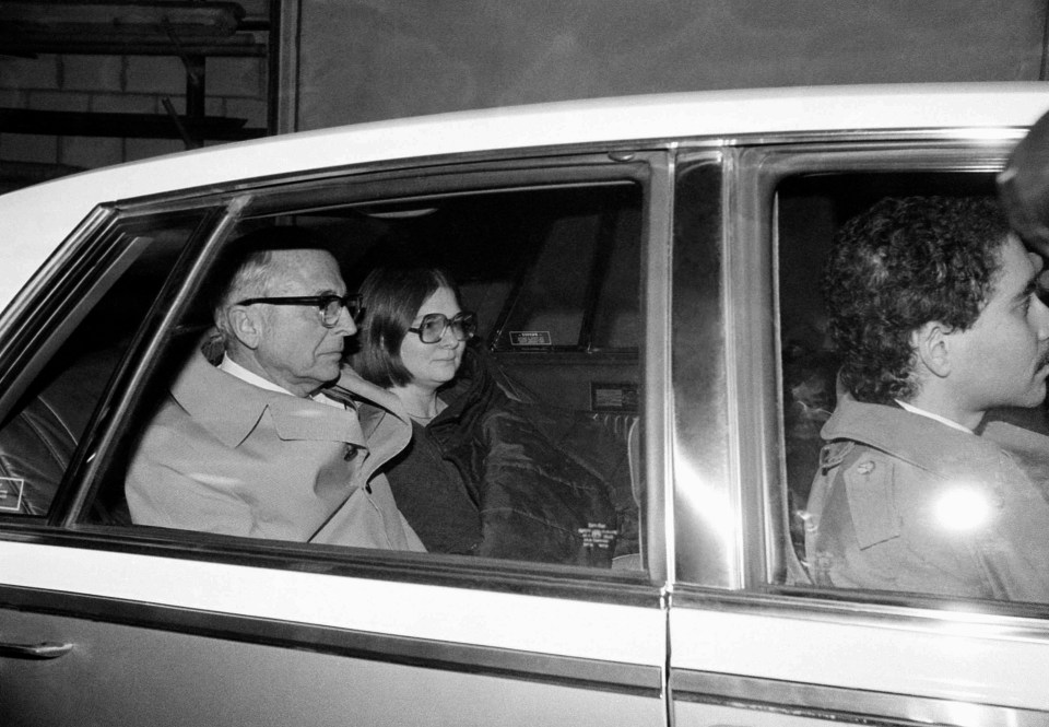 Leann Lewis and her father leaving a federal corrections center after her release on bond.