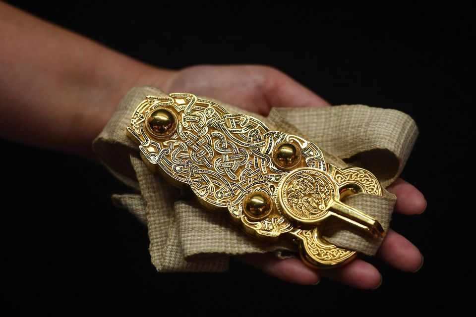 Replica of a gold belt buckle believed to have belonged to King Raedwald.