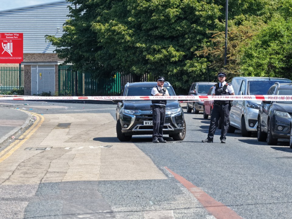 Police officers at a crime scene.