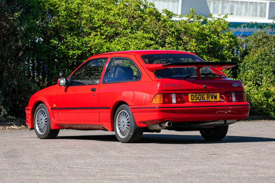 Red 1986 Ford Sierra RS Cosworth.