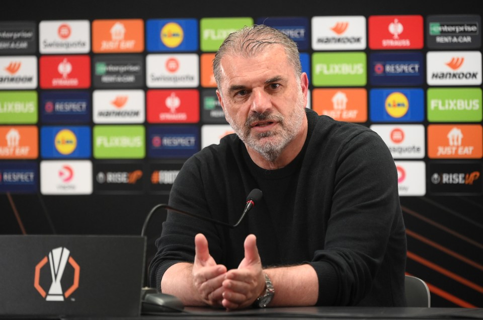Ange Postecoglou, Tottenham Hotspur manager, at a press conference.