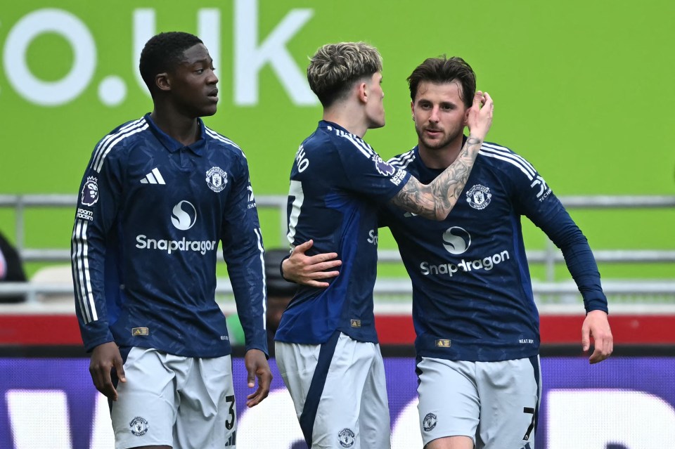 Manchester United players celebrating a goal.