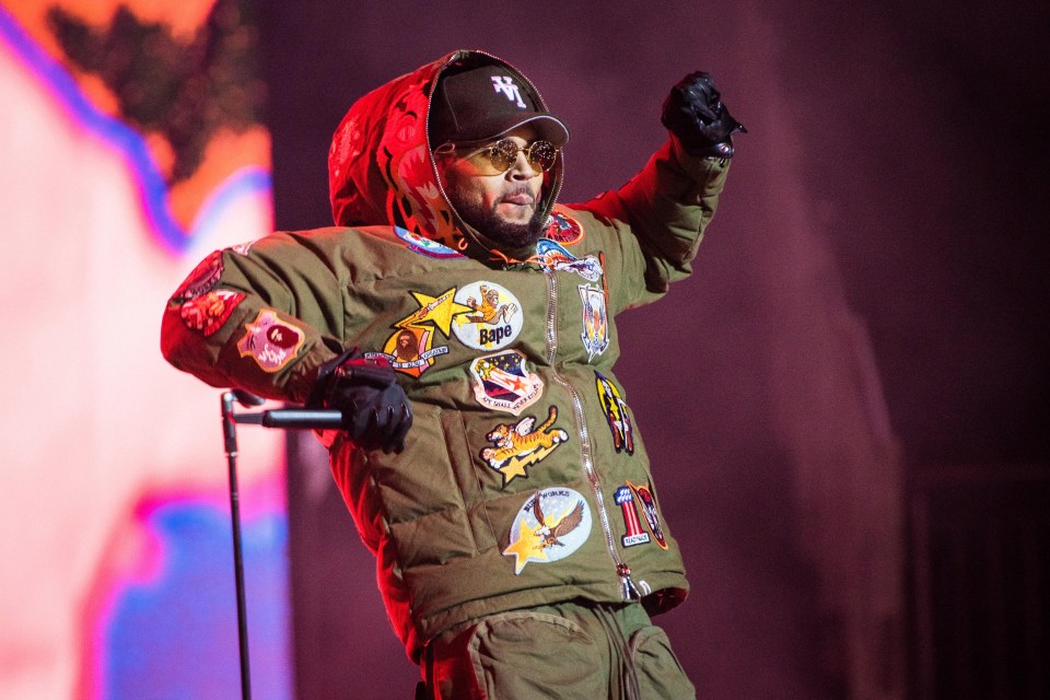 Chris Brown performing at The O2 Arena.