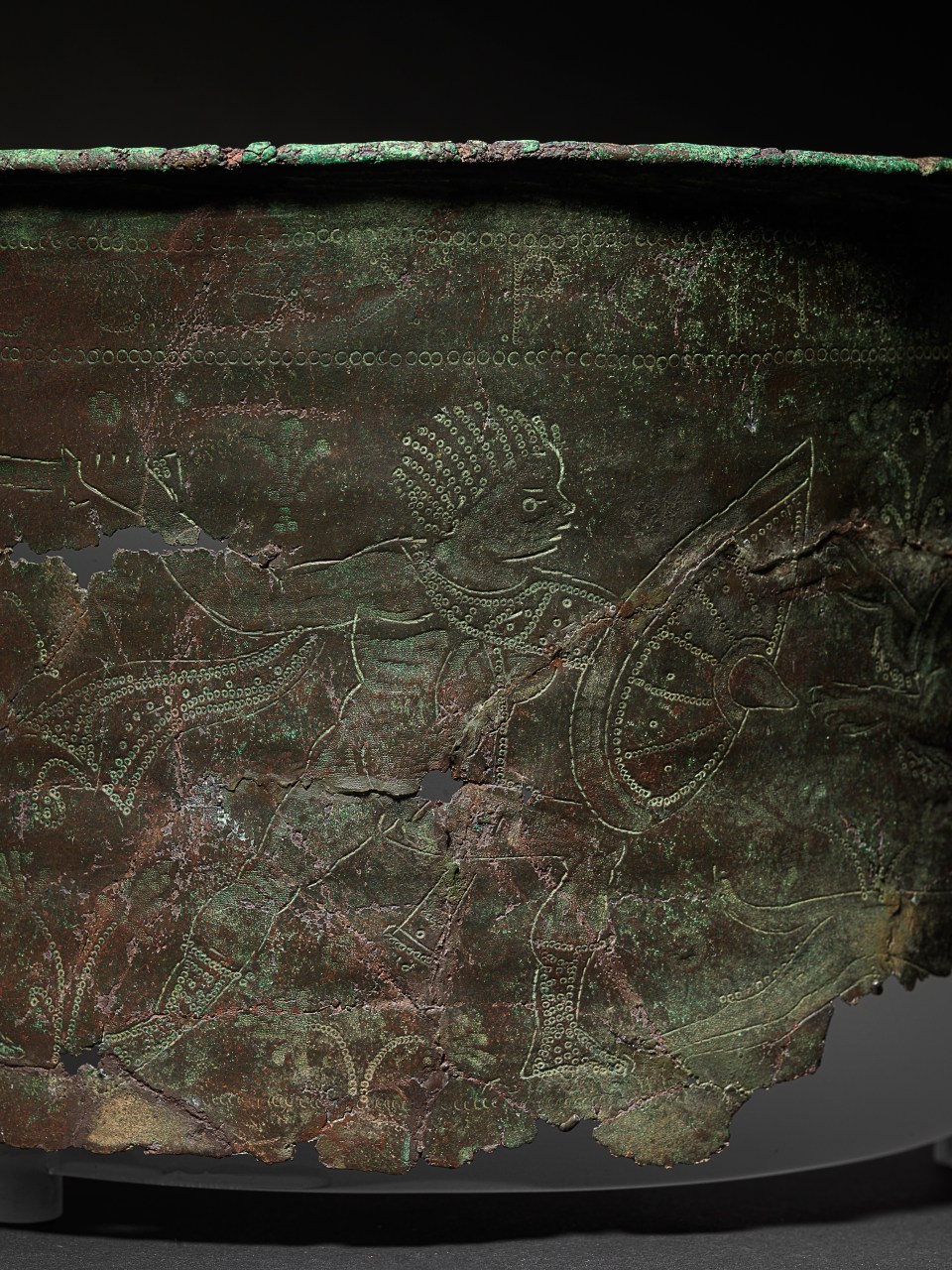 Fragment of a sixth-century Byzantine bucket with etched decoration.