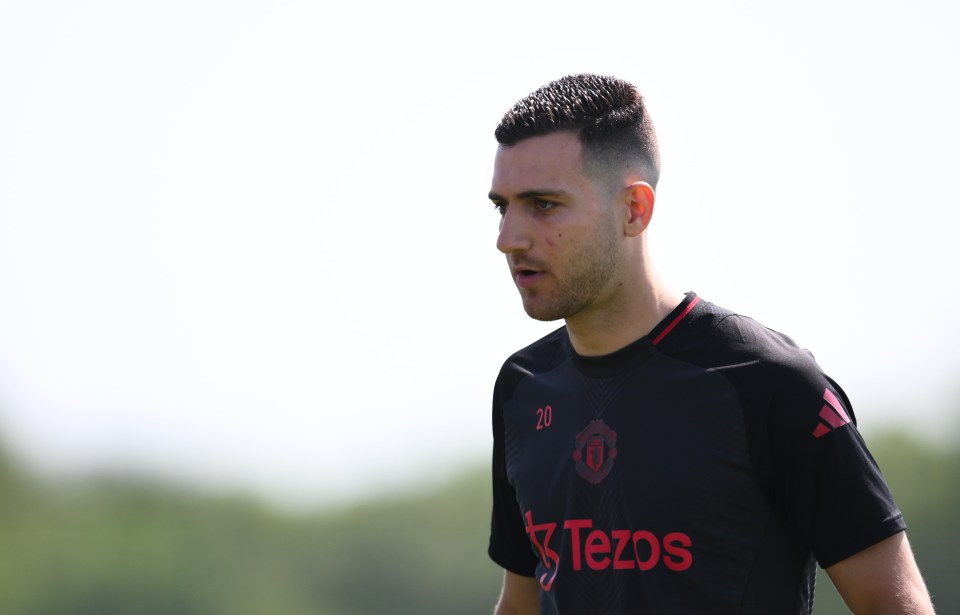 Diogo Dalot of Manchester United at a training session.