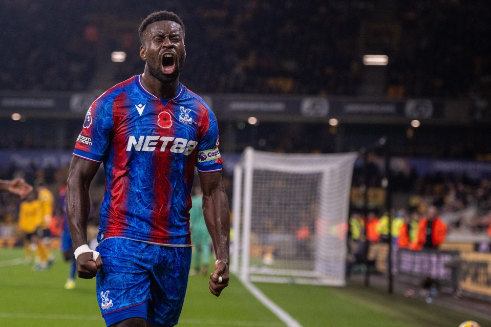 Marc Guehi of Crystal Palace celebrating a goal.