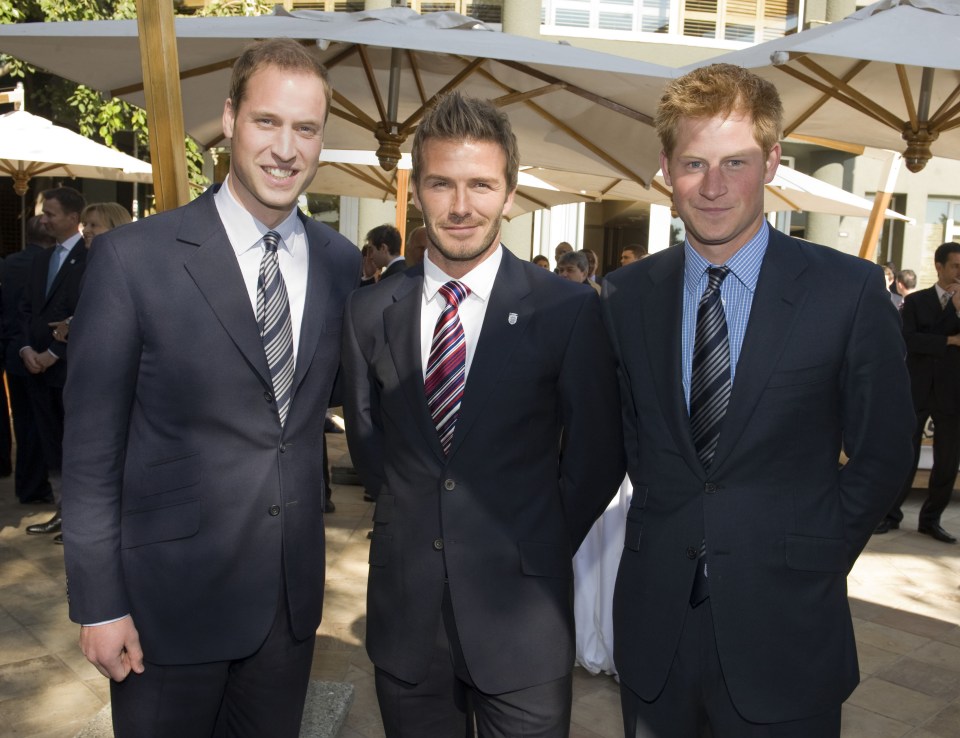 Prince William, Prince Harry, and David Beckham at a FIFA World Cup reception.