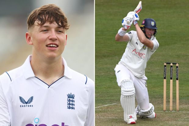 An image collage containing 2 images, Image 1 shows Ben McKinney of England U19 cricket team, Image 2 shows Durham batsman Ben McKinney batting