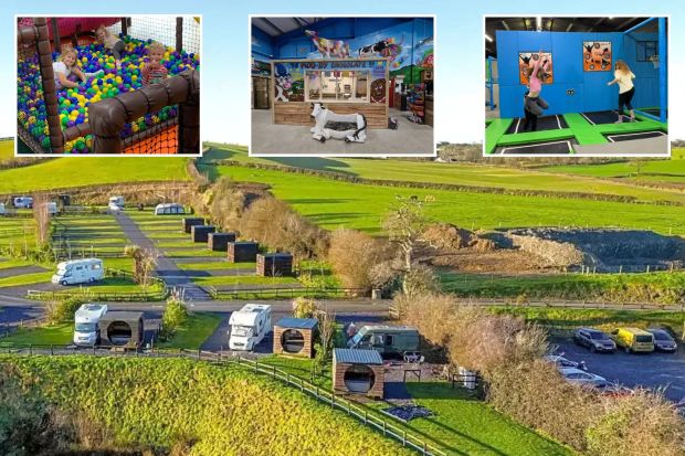 An image collage containing 4 images, Image 1 shows Bargoed Farm, Wales, , Taken without permission- http://www.bargoedfarm.co.uk/, Image 2 shows Bargoed Farm, Wales, , Taken without permission- http://www.bargoedfarm.co.uk/, Image 3 shows Two girls jumping on trampolines in an indoor trampoline park, Image 4 shows Bargoed Farm, Wales, , Taken without permission- http://www.bargoedfarm.co.uk/