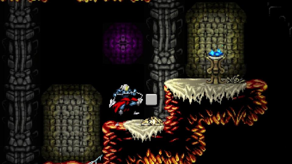 Screenshot of a video game showing a character in a dark, stone environment.